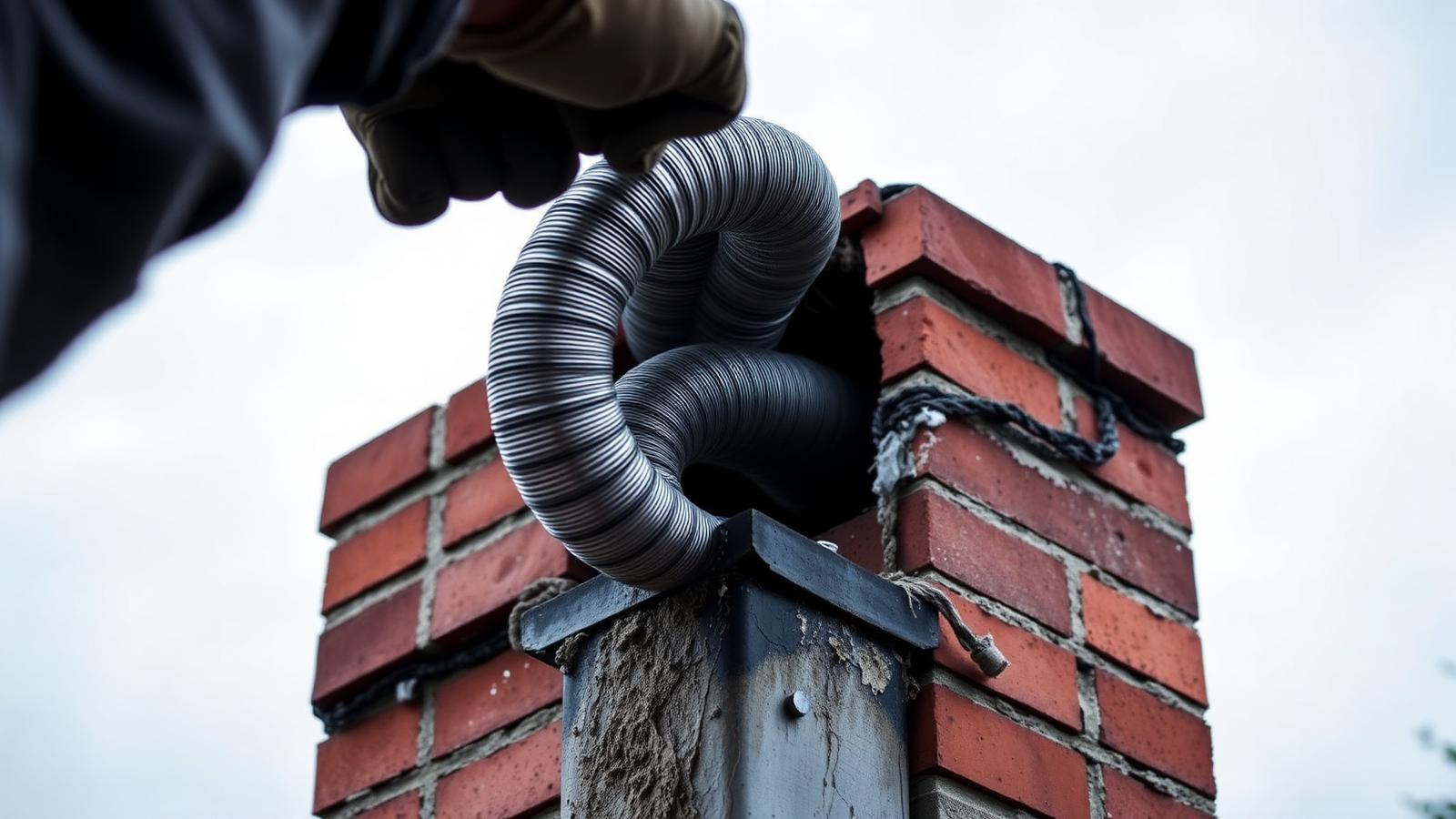 Stainless steel chimney liner being lowered into a Toronto masonry chimney