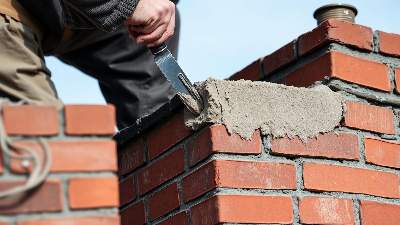 Close-up of eroded mortar joints and spalling brick on a GTA chimney stack